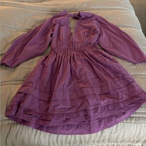 Free People Purple Open-Back Long Sleeve Mini Dress